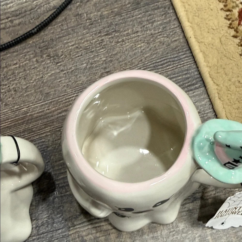 2 Ghost Shaped Mugs with Witch Hat Handles